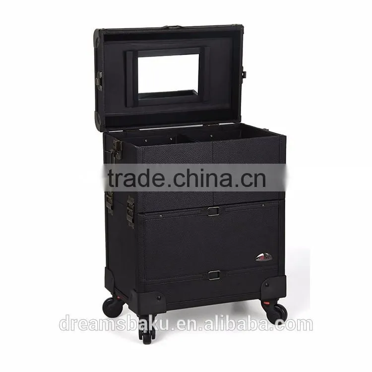 China OEM trolley makeup artist case with rolling wheels