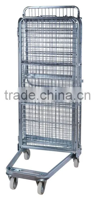 Luggage Hotel Logistic Storage Fold Wire Mesh 4 Sided Roll Cage