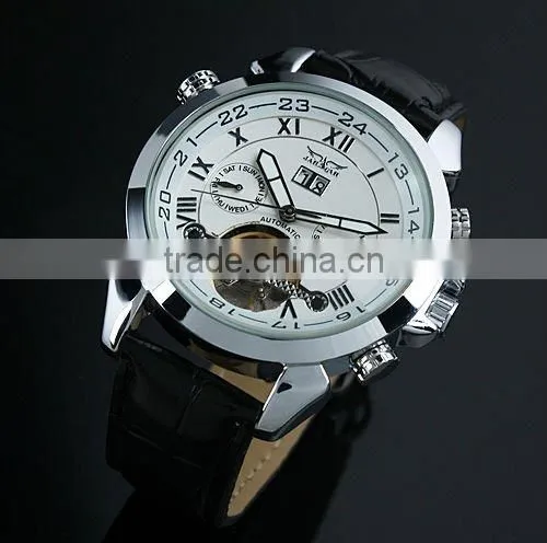 Jargar Men Gent White Tourbillon Date Aviator Automatic Mechanical Watch WM182