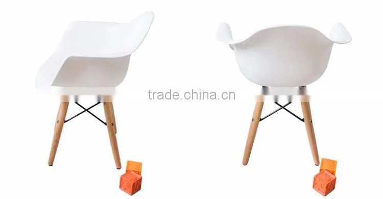 Retro Modern Colorful Metal Natural Wood Dowel Leg Base Plastic Molded Armchair French Kid Dining Chair