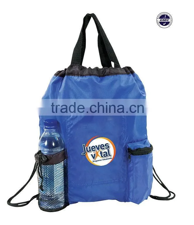 Promotional Nylon Drawstring Sport Backpack With Mesh Pocket
