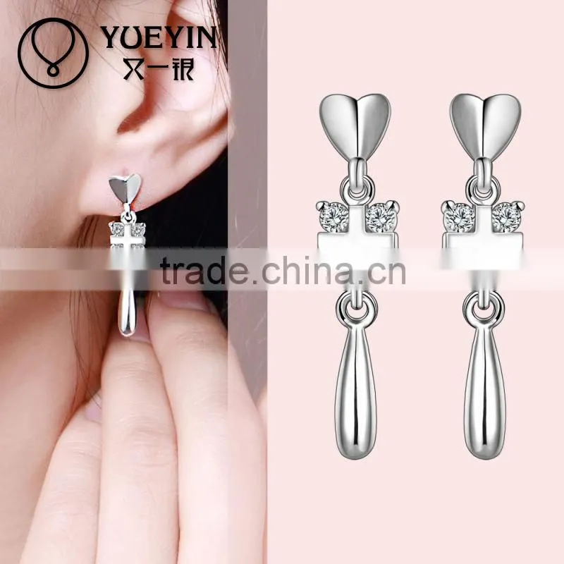 Fashion style with diamond cross sliver plated earrings
