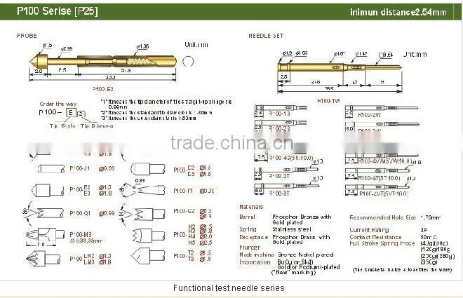 high quality low price electronic component mobile phone spring loaded pcb gold plated test pin