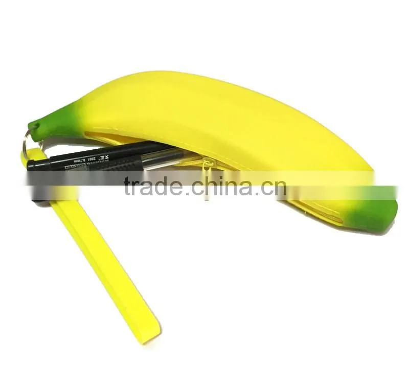 Novelty Cosmetic Pen Stationery Fruit Banana Pencil Bag Silicone Zipper Pouch Fashion Lady Coin Purse
