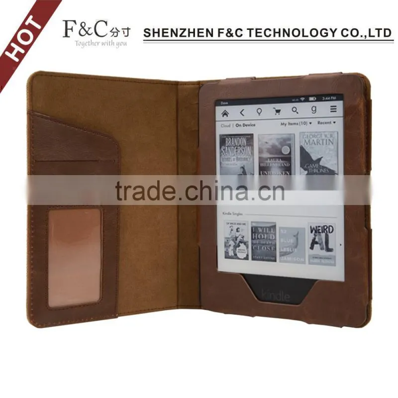 Book style canvas case cover for 2014 amazon kindle touch e-bopk