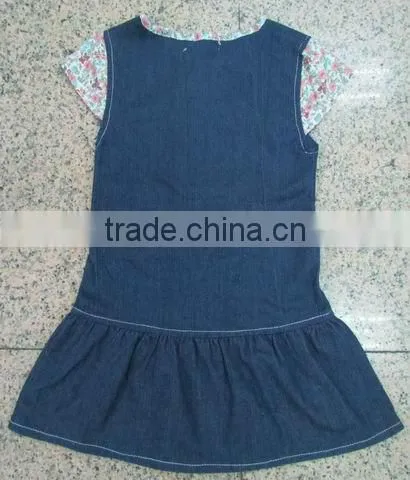 stock blue color girls one piece dress pattern SO