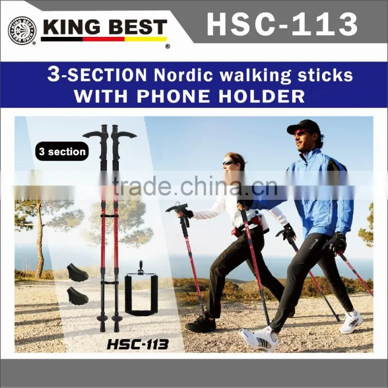KING BEST new and hot product carbon trekking pole 3-SECTION Contain PHONE HOLDER mountaineering stick