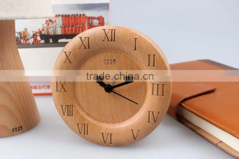 Hot sale Shanshui new design 100% wooden carving desktop clock, DRZ008