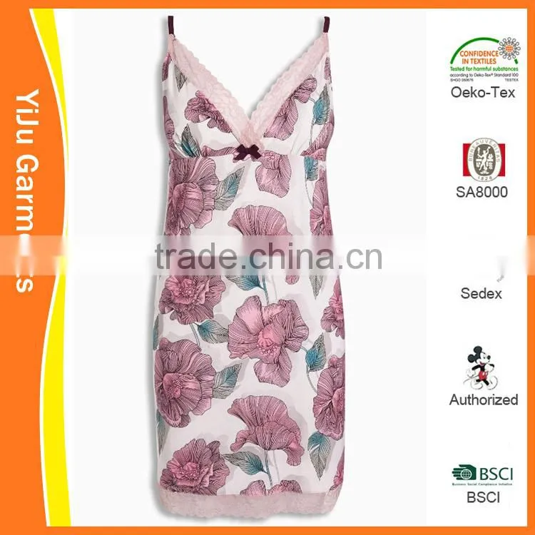 Women sexy printing soft cotton pajama sleepwear set homewear dress