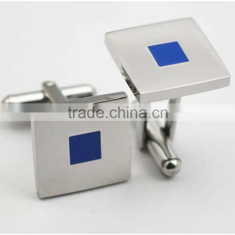 Silver Plated Copper Rectangle Black Enamel Cuff Links