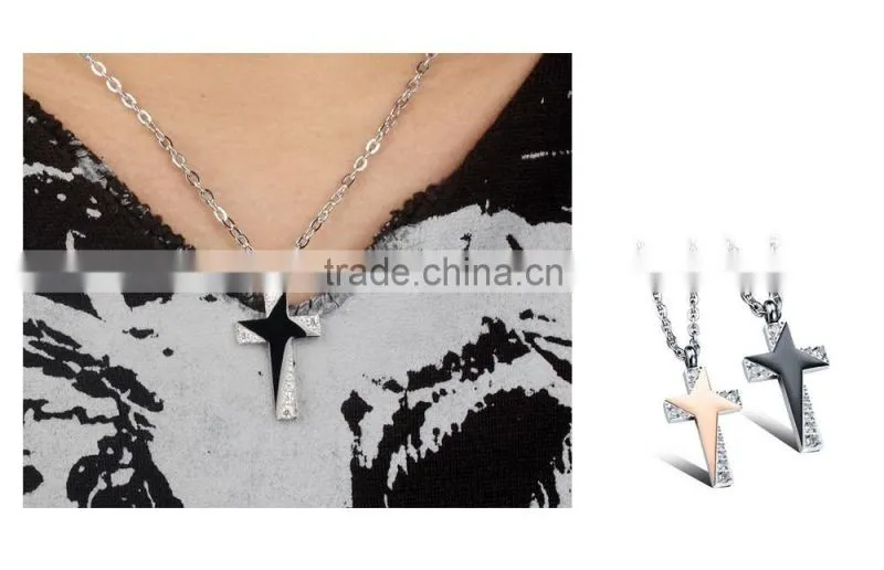2016 simple gold pendant design stainless steel star necklace with cross for wedding gifts
