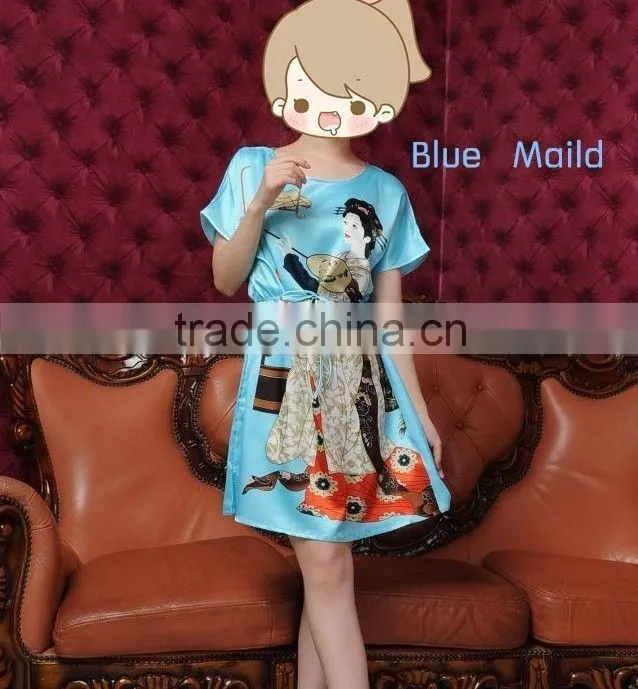 Comfortable And High Quality Satin Sleepwear Nightgown Night dress Robes Chinese painting style