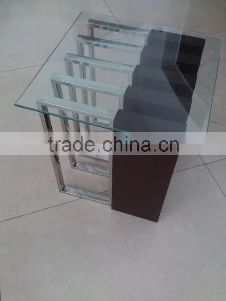 cheap new model steel and wood and tempered glass coffee table