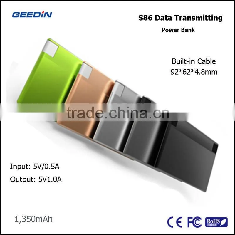 portable charger ultra slim power bank 1500mah credit card-sized battery pack