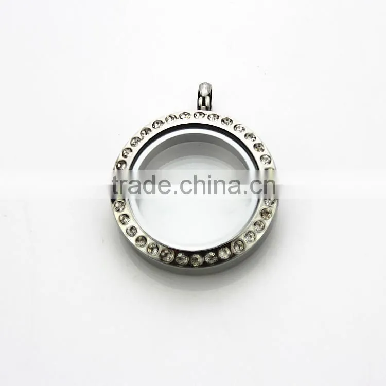 Rose Gold 316L Stainless Steel Screw Rhinestone Glass 25mm Floating Charms Locket