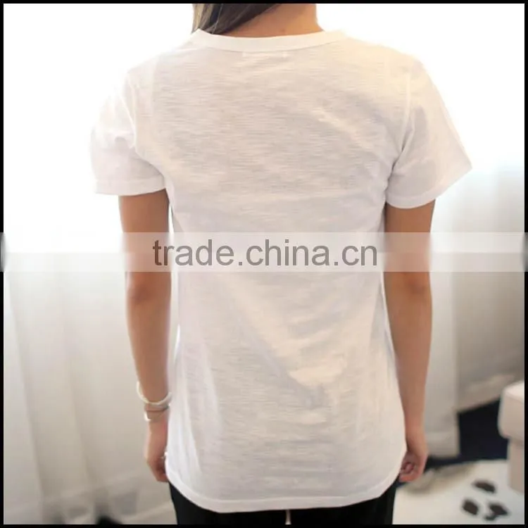 Low price high quality popular blank v-neck t-shirts or shirt women or get your own designed clothing manufacturer