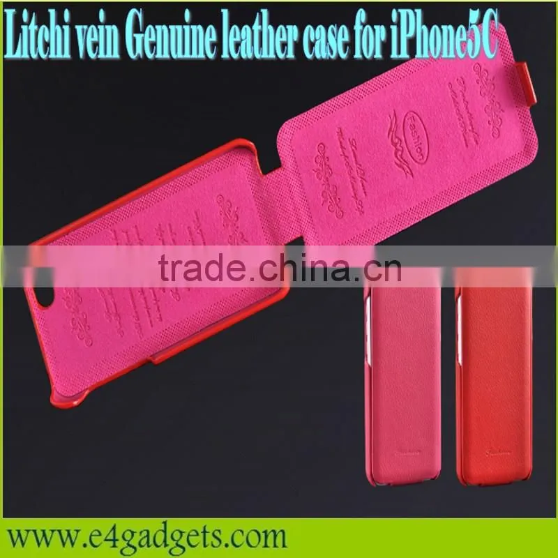 Excellent Quality Litchi Vein Flip Wallet Genuine Leather Cover Case for iPhone5c,for iphone5c case