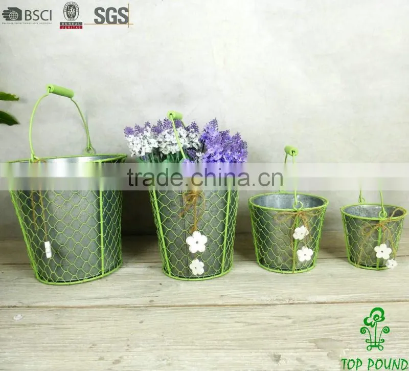round barrel decorative green metal planters
