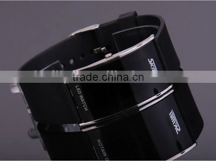 Blue Silicone Mirror Watch LED Digital Display Jelly Wrist Watch