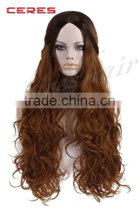 30inch charming women's ombre brown long curly lace front wig synthetic hair