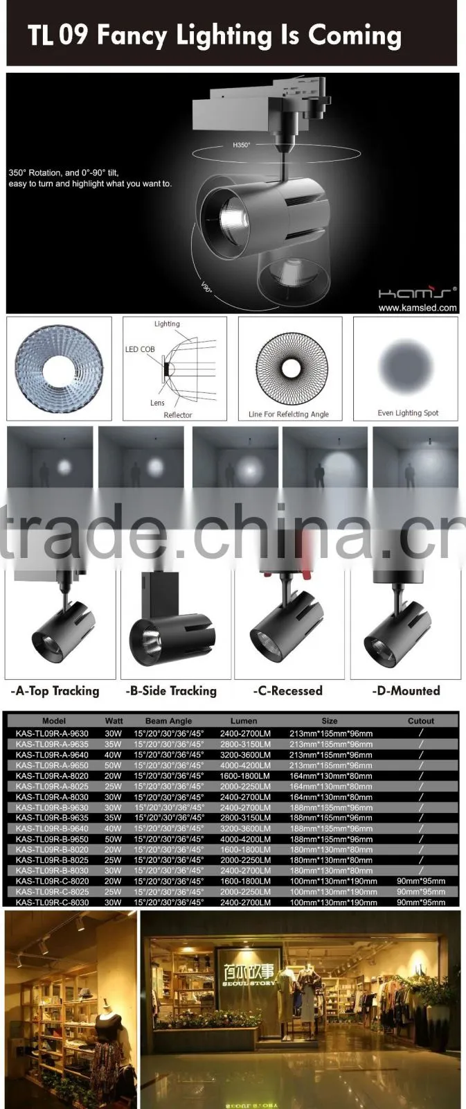 CITIZEN COB led track light 30w with 15/24/60 degree beam angle