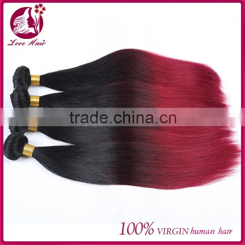 Wholesale price 7A 100% virgin Indian human ombre color 1B/red hair extension Indian hair weave