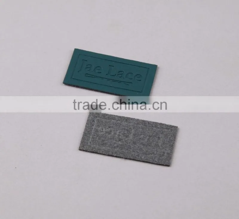 Green Color Embossed Logo Fake Leather Patch PU Label