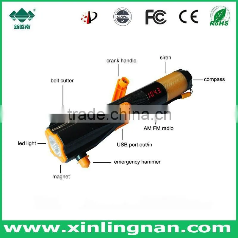 crank dynamo flashlight & torch with radio & phone charger