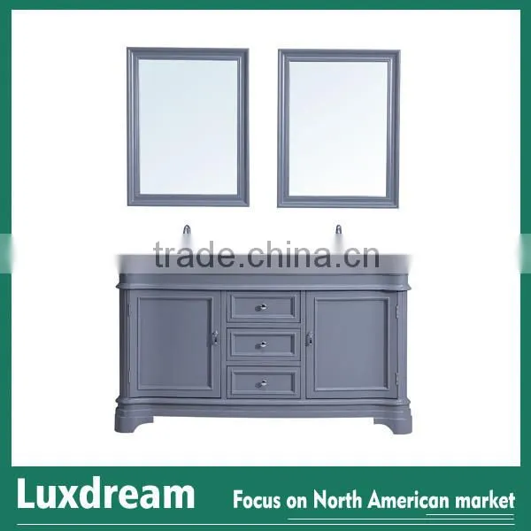 Double mirrors ice grey 60" bathroom vanity for North America