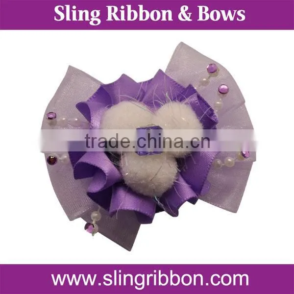 Fancy Organza Rhinestone Ribbon Ponytail Bow