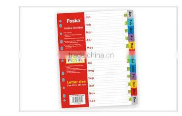 Letter size Assorted Colors Plastic Index Divider/Plastic File Index