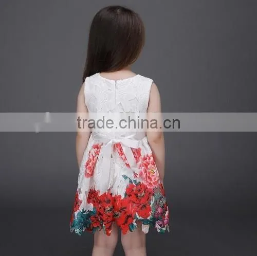 2016 flower lace one piece dress baby dress girls OEM price summer handmade baby dress