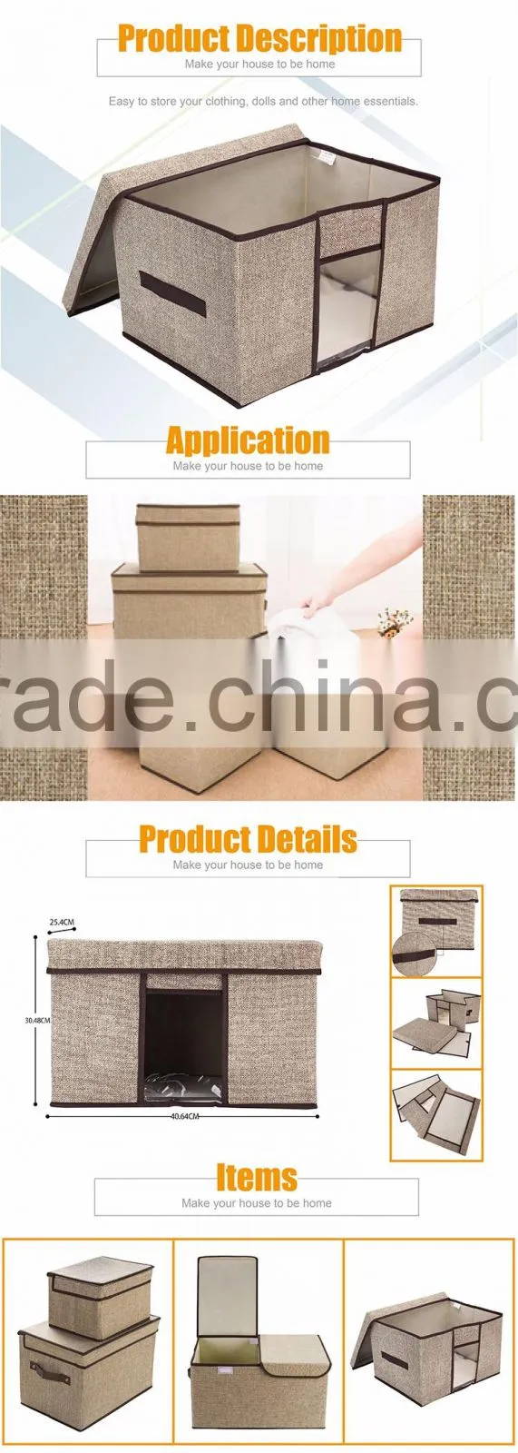 Coffee Oxford Large Clothes Book Container Organizer Box ,Polyster Folding Storage Box Cube with Lid