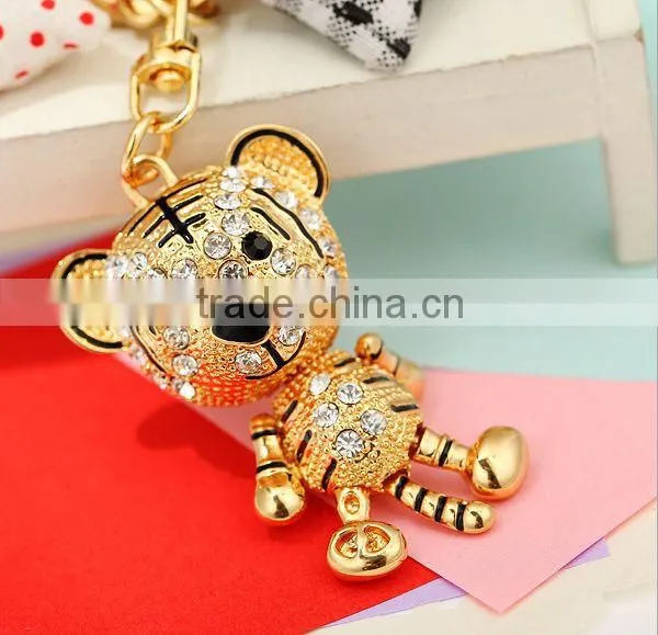2014 Latest Alloy Rhinestone Tiger Key Chain, Gift Bag Pendant ZTKC-156