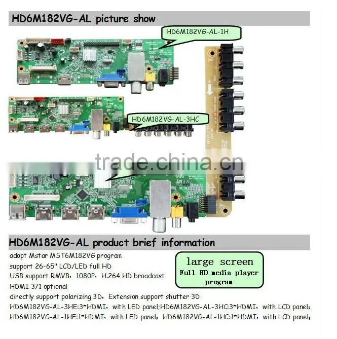 USB+HDMI+VGA+TV+Earphone LCD TV driver board support 1920*1080