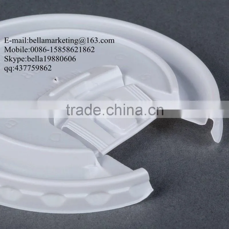 Plastic Flat Lid for paper cup cover, White liftback and Lock Tab Lid