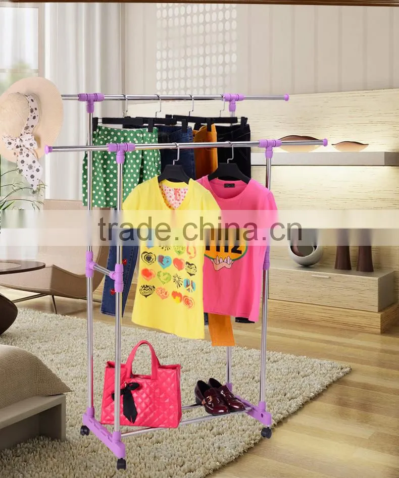 Rolling Clothes Rack Hanging Garment Bar Portable Adjustable Heavy Duty Hanger