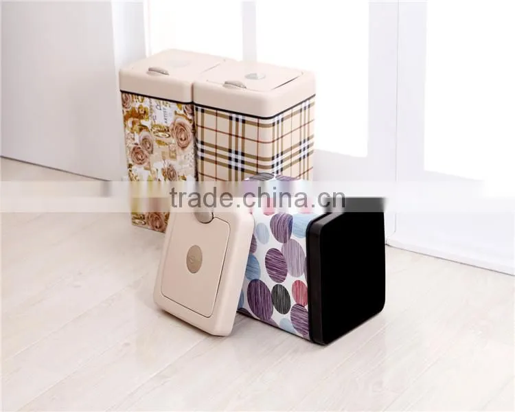Plastic Medium Rectangle Leather Wraped Cheap Trash Can for Hld With Open Top Button 11L