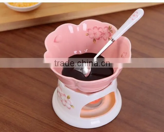 CY160 Chocolate Fountain High Temperature Resistant Ceramic Chocolate Waterfall Mini Fondue Fountain Pink Bakeware Gift Set