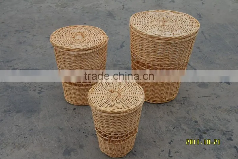 sets 2 whole willow material laundry basket with lid with lining with handls on the side of the basket