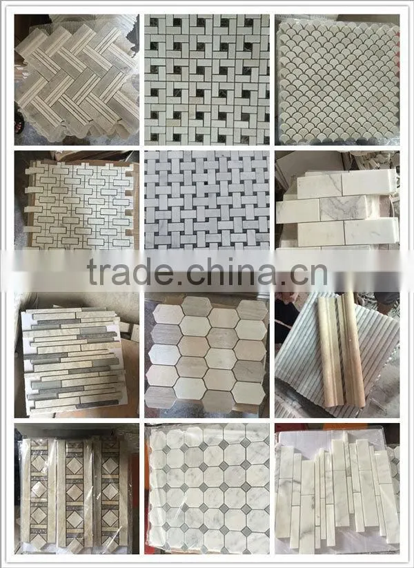 Pure white marble and panda white marble waterjet mosaic tile