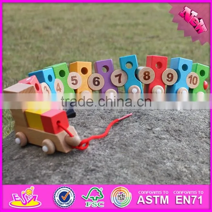 2017 new design children educational toy wooden trains with animals blocks W05C084