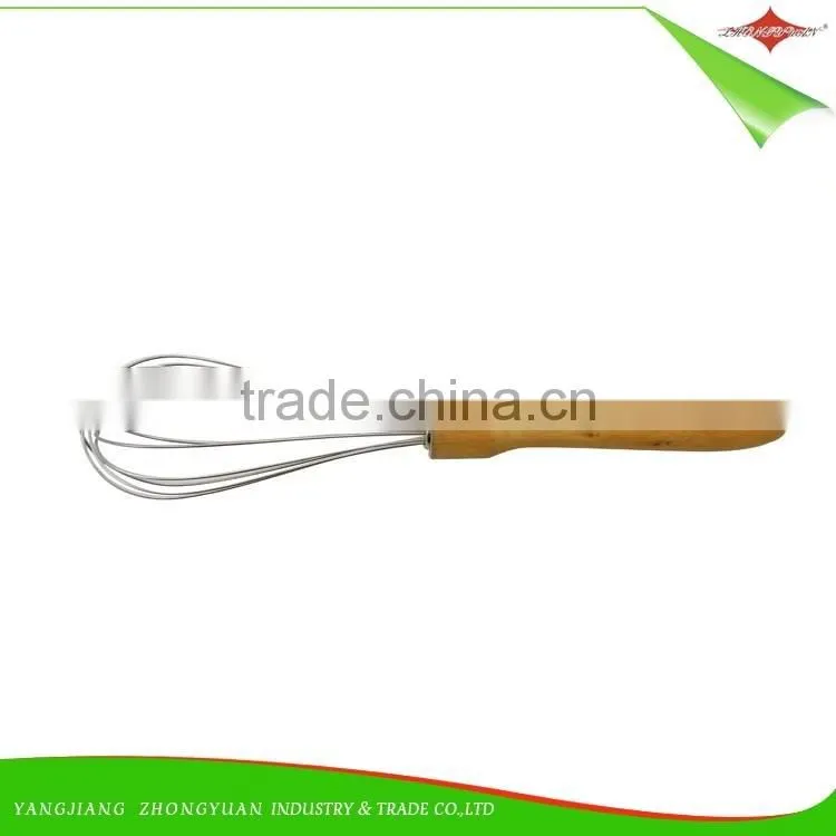 ZY-C1035 8 inch stainless steel head egg whisk rubber wood handle egg beater