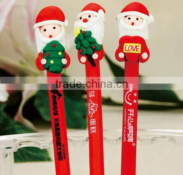 Top Selling Christmas Polymer Clay Ballpoint Pen Promotional Custom Logo Polymer Clay Pen Santa Claus Snowman Shape Pen