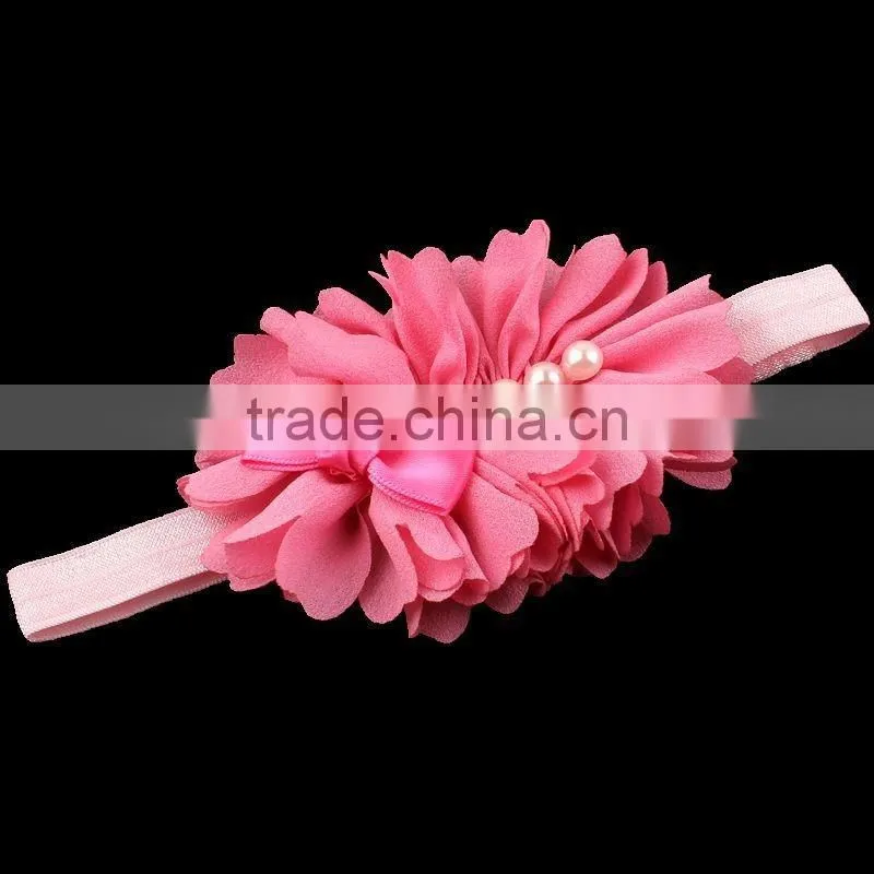 hot cutting fabric flower headband with pearl center for kids hair accessories