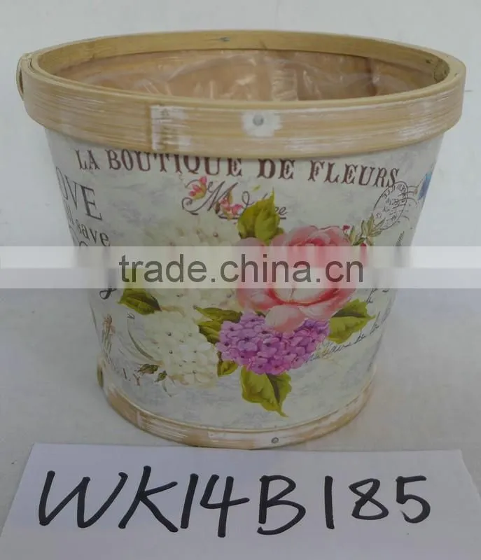 decal wooden flower pot wood pot with plastic liner garden decoration