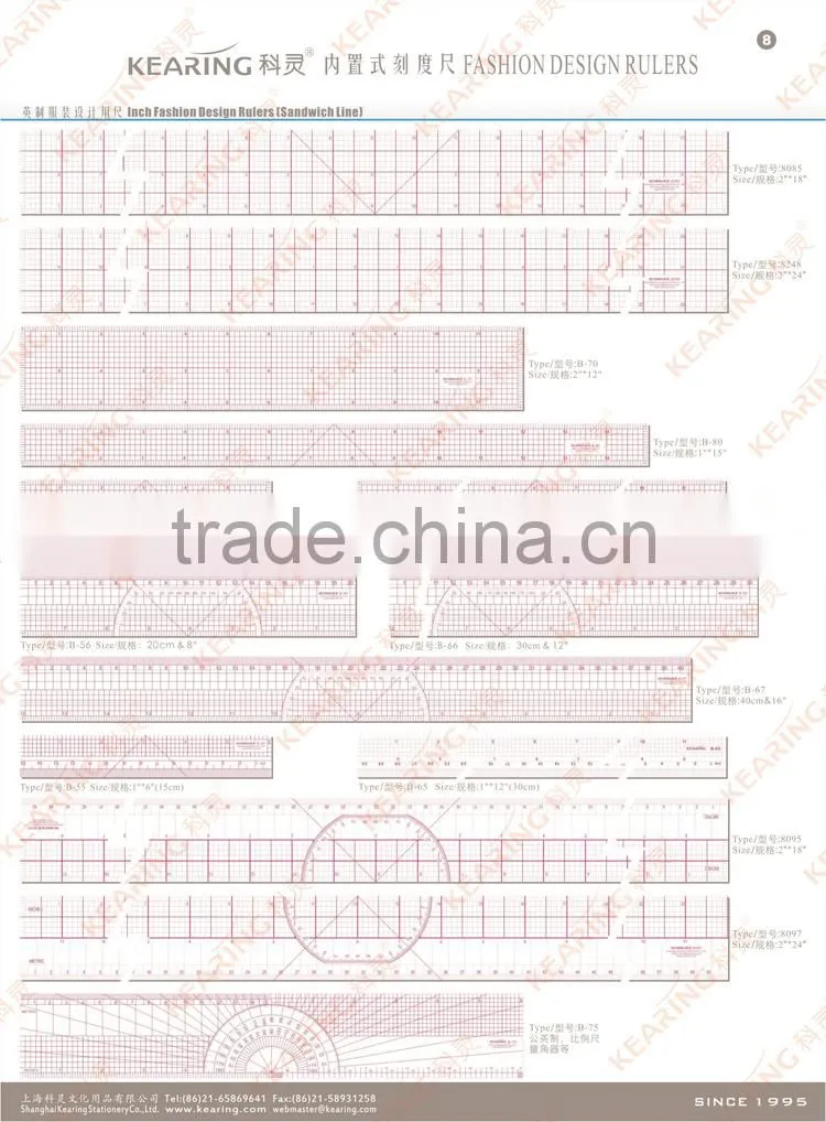 Kearing Metric Fashion Design Rulers 5*50 Garment Pattern Grading Rulers #8007