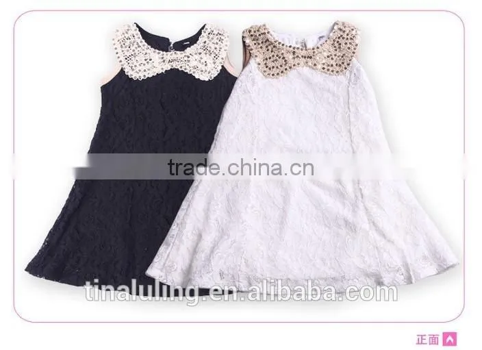 fashion new summer girls dresses kids sequin collar lace dress 2 colors baby dress kids clothes