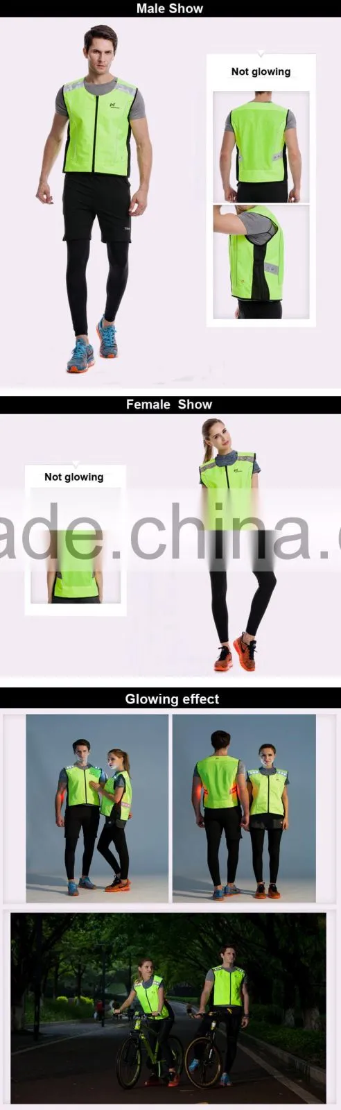 Outdoor hi vis LED reflective men bicycle clothing