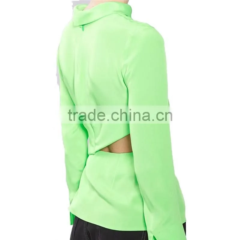 2017 OEM Girls Street Clothing Twisted Cut Fluore Green Blouse Designs